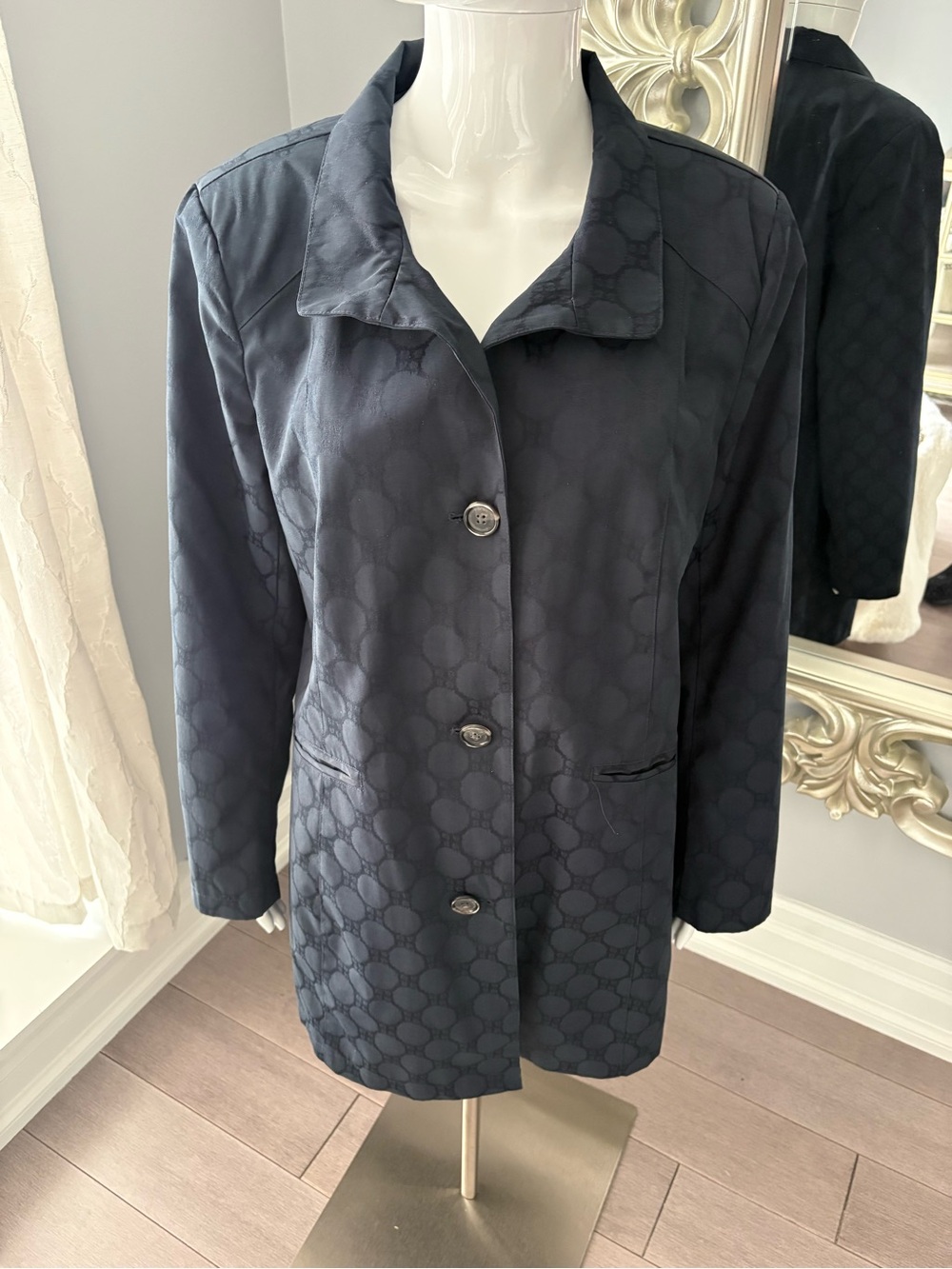 Women's Navy Spring/Fall Patterned Button-Front Coat